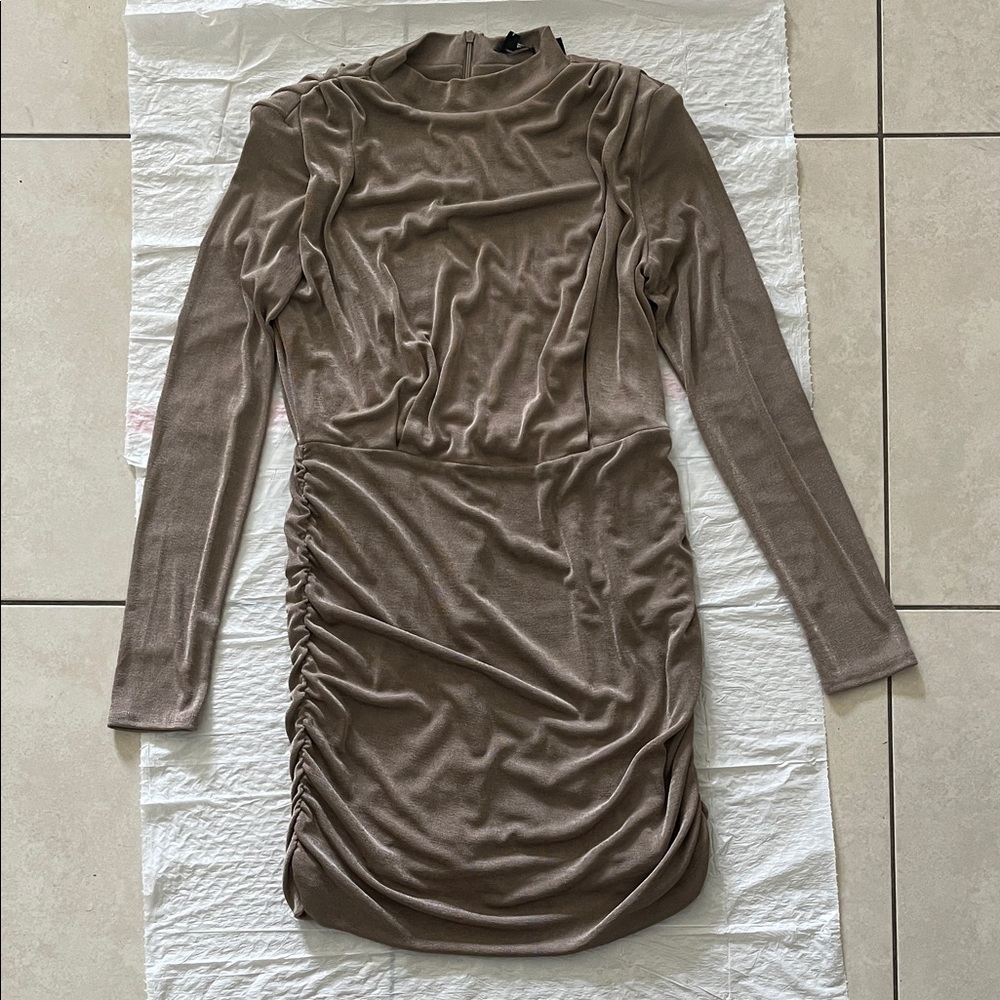 Fashion Nova Taupe Long Sleeve Dress